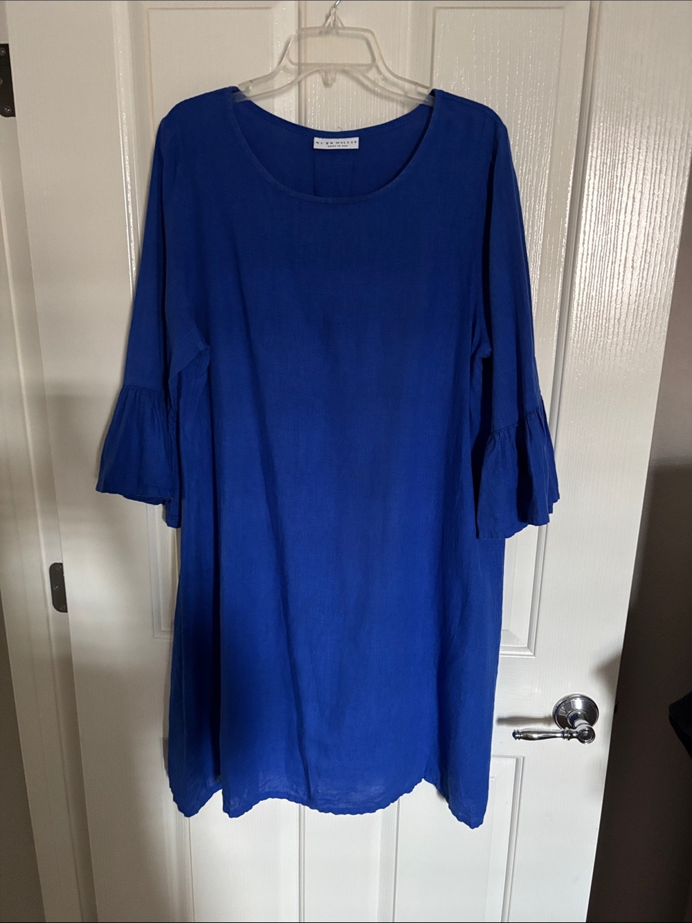 bryn Walker Royal Blue Midi Ruffle-Sleeve Shift Dress